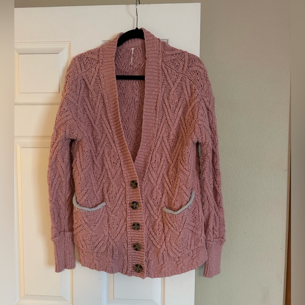 Pink free people cardigan button up sweater